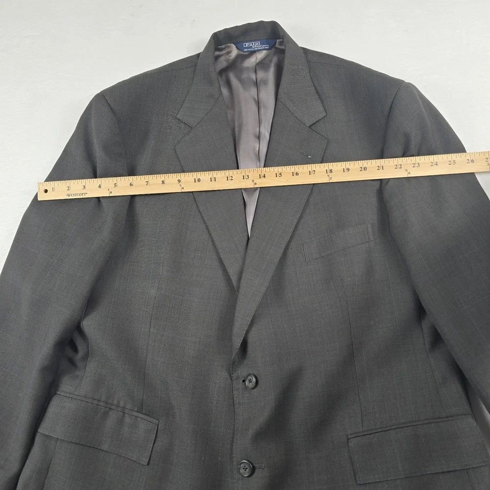 Polo Ralph Lauren Vintage 46R Gray Plaid Suit Jacket Sport Coat Blazer USA‎ Made